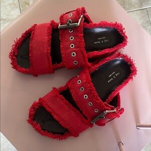 Rag & Bone Red denim Evin platform sandals